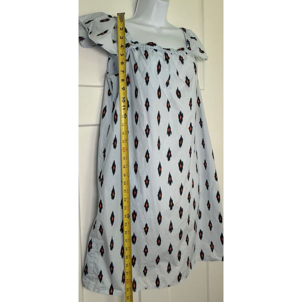 J. Crew Off Shoulder Ikat Dress Blue Orange Size MEDIUM Cotton - Picture 7 of 10